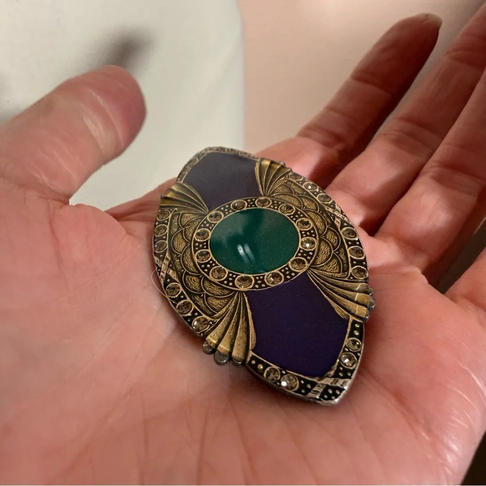 Catherine Popesco France Art deco brass purple green enameled Brooch
